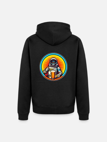 Cooler Astronaut mit Bier - Unisex Premium Bio Zip Hoodie - Schwarz