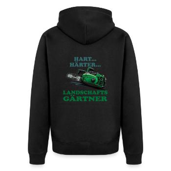 Landschaftsgärtner - Unisex Premium Bio Zip Hoodie - Schwarz - Hinten - Nico (187cm)