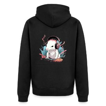 Axo the audiophile axolotl - Unisex Premium Organic Zip Hoodie - black - Back - Nico (187cm)