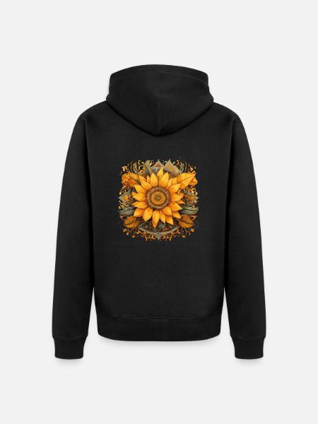 Mandala sunflower floral embellishments - Unisex Premium Organic Zip Hoodie - black