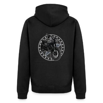 Schwalbe Scrambler // Illustration - Unisex Premium Bio Zip Hoodie - Schwarz - Hinten - Nico (187cm)