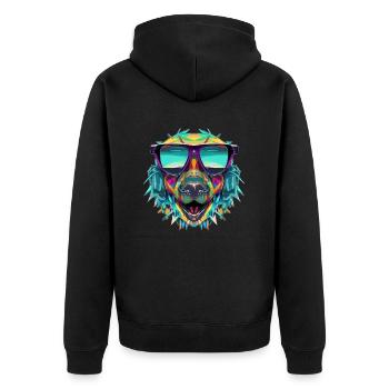 Mehrfarbiger Hund mit Sonnenbrille - Unisex Premium Bio Zip Hoodie - Schwarz - Hinten - Nico (187cm)