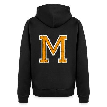 M - Buchstabe / College Style - Unisex Premium Bio Zip Hoodie - Schwarz - Hinten - Nico (187cm)