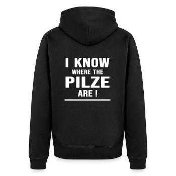 Pilzzeit Pilzsammler sammelt Pilze Pilzkenner - Unisex Premium Bio Zip Hoodie - Schwarz - Hinten - Nico (187cm)