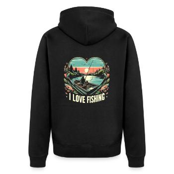 I LOVE FISHING - Unisex Premium Organic Zip Hoodie - black - Back - Nico (187cm)