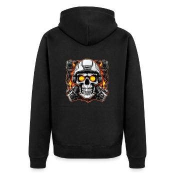 Totenkopf - Skelett - Totenkopf - Motorradhelm - Unisex Premium Bio Zip Hoodie - Schwarz - Hinten - Nico (187cm)