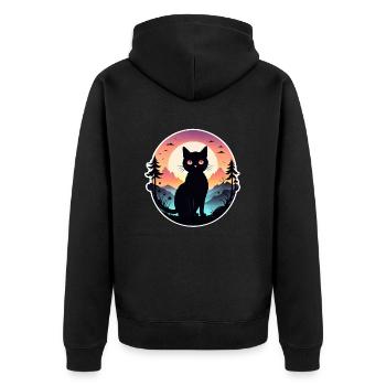 chat paysage et coucher de soleil - Veste à capuche bio Premium Unisexe - noir - Dos - Nico (187cm)