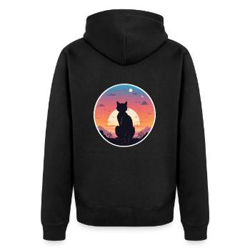 chat paysage et coucher de soleil - Veste à capuche bio Premium Unisexe - noir - Dos - Nico (187cm)