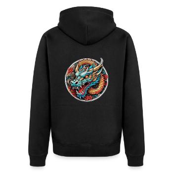 dragon asiatique - japon - chinois - Veste à capuche bio Premium Unisexe - noir - Dos - Nico (187cm)