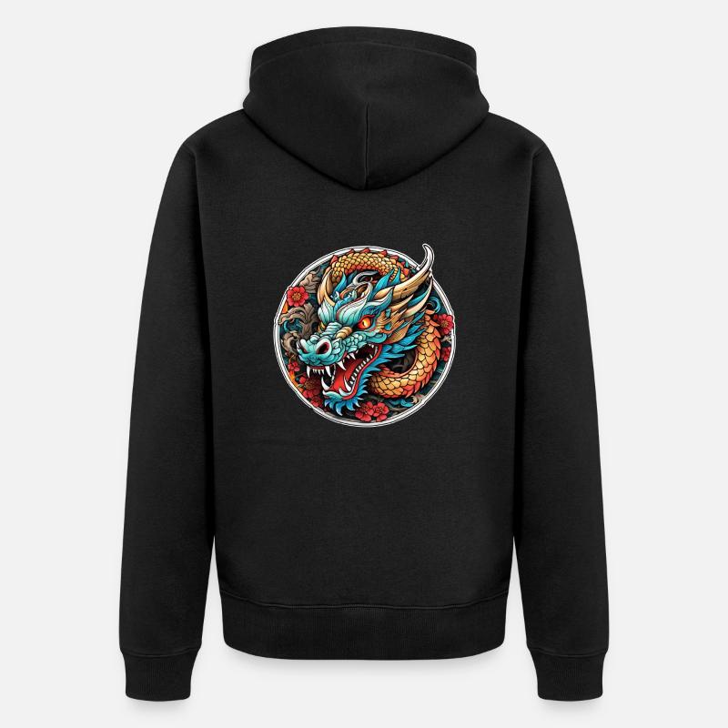 dragon asiatique - japon - chinois - Veste à capuche bio Premium Unisexe - noir