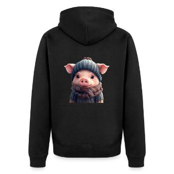 Niedliches Schweinchen - Unisex Premium Bio Zip Hoodie - Schwarz - Hinten - Nico (187cm)