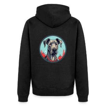 Großer Doggenhund Weihnachten, Liebeshunde - Unisex Premium Bio Zip Hoodie - Schwarz - Hinten - Nico (187cm)