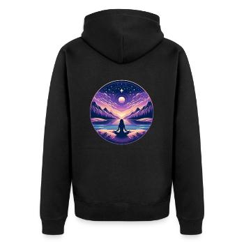 Gelassenes Meditations-Design - Unisex Premium Bio Zip Hoodie - Schwarz - Hinten - Nico (187cm)