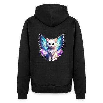 Cat with Wings - Unisex Premium Organic Zip Hoodie - black - Back - Nico (187cm)