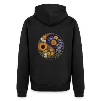 Yin Yang Tournesol Positivité Fleurs de lavande - Veste à capuche bio Premium Unisexe - noir - Dos - Nico (187cm)