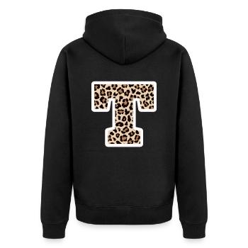 lettre T motif léopard -idée cadeau d’anniversaire - Veste à capuche bio Premium Unisexe - noir - Dos - Nico (187cm)