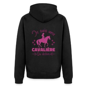 Ein Reiter, der auf einem Pferd reitet, das Geschenk zerreißt - Unisex Premium Bio Zip Hoodie - Schwarz - Hinten - Nico (187cm)