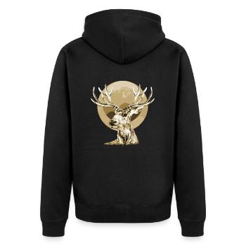Deer - Unisex Premium Organic Zip Hoodie - black - Back - Nico (187cm)