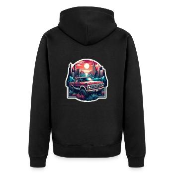 Amerikanischer Oldtimer und Sportwagen - Unisex Premium Bio Zip Hoodie - Schwarz - Hinten - Nico (187cm)