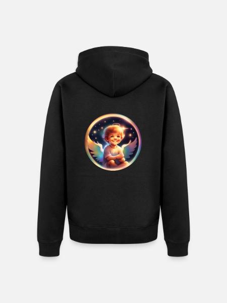 Little Rainbow Angel - Unisex Premium Organic Zip Hoodie - black