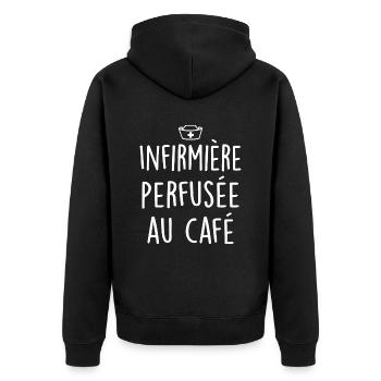 Kaffee Infused Krankenschwester - Unisex Premium Bio Zip Hoodie - Schwarz - Hinten - Nico (187cm)