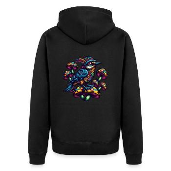 Bunter Vogel mit Pilzen - Unisex Premium Bio Zip Hoodie - Schwarz - Hinten - Nico (187cm)