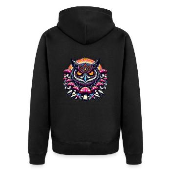Bunte Eule mit Pilzen - Unisex Premium Bio Zip Hoodie - Schwarz - Hinten - Nico (187cm)