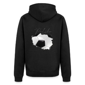 Polen Landkarte umrahmt echten Fußball PL - Unisex Premium Bio Zip Hoodie - Schwarz - Hinten - Nico (187cm)