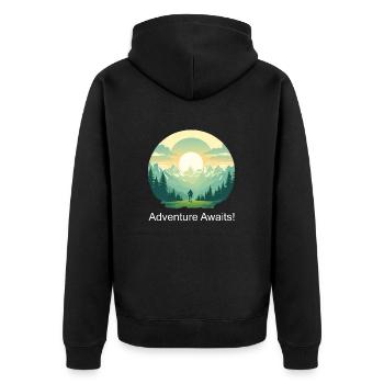 Adventure Awaits - Unisex Premium Bio Zip Hoodie - Schwarz - Hinten - Nico (187cm)