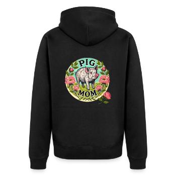 Schweine-Mama - Unisex Premium Bio Zip Hoodie - Schwarz - Hinten - Nico (187cm)