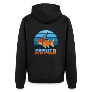 Goldfisch-Hai-Mindset ist alles, motivierend - Unisex Premium Bio Zip Hoodie - Schwarz - Hinten - Nico (187cm)