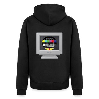 CRT-Design - Kein Signal (Mire) - Unisex Premium Bio Zip Hoodie - Schwarz - Hinten - Nico (187cm)