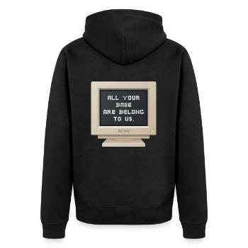 CRT Design - All Ihre Basis gehört uns - Unisex Premium Bio Zip Hoodie - Schwarz - Hinten - Nico (187cm)