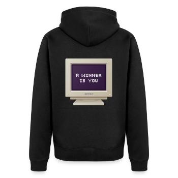 CRT Design - Ein Gewinner sind Sie - Unisex Premium Bio Zip Hoodie - Schwarz - Hinten - Nico (187cm)