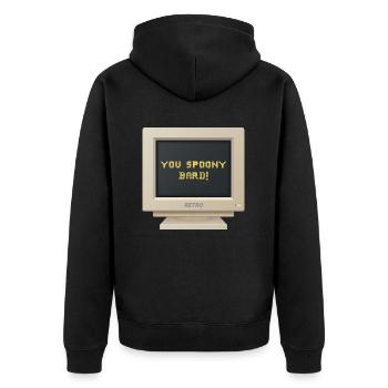 CRT Design - Du löffeliger Barde= - Unisex Premium Bio Zip Hoodie - Schwarz - Hinten - Nico (187cm)