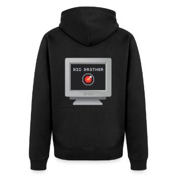 CRT-Ausführung - Big Brother - Unisex Premium Bio Zip Hoodie - Schwarz - Hinten - Nico (187cm)