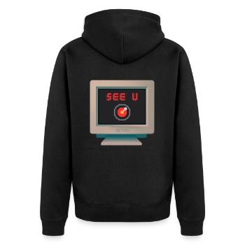 CRT - Siehe U - Unisex Premium Bio Zip Hoodie - Schwarz - Hinten - Nico (187cm)