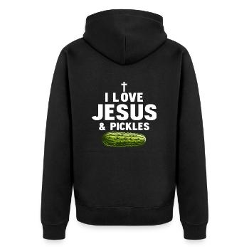I Love Jesus & Pickles Pickle Vegan Cucumber - Unisex Premium Bio Zip Hoodie - Schwarz - Hinten - Nico (187cm)