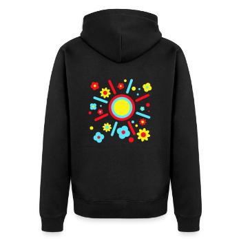 Bunte Blumen Sonne Dekorativ Peace Flower Power - Unisex Premium Bio Zip Hoodie - Schwarz - Hinten - Nico (187cm)