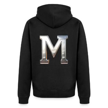 Chrome ,, M " Metallic - Unisex Premium Bio Zip Hoodie - Schwarz - Hinten - Nico (187cm)