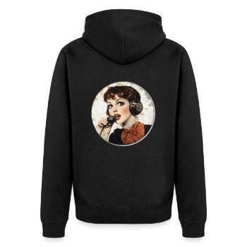 Retro Hotline: Eleganz der 50er Jahre! - Unisex Premium Bio Zip Hoodie - Schwarz - Hinten - Nico (187cm)