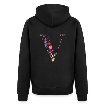 Personalized floral letter v - gift idea - Unisex Premium Organic Zip Hoodie - black - Back - Nico (187cm)