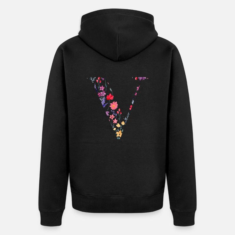 Personalisierter Blumenbuchstabe V - Geschenkidee - Unisex Premium Bio Zip Hoodie - Schwarz