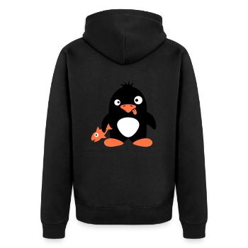 Funny Penguin Fish Caught Crazy Stupid Doofy - Unisex Premium Organic Zip Hoodie - black - Back - Nico (187cm)