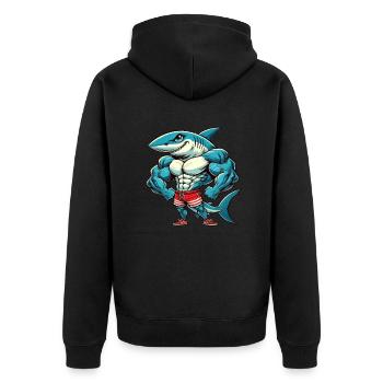 Hai Comic Fitness Bodybuilding - Unisex Premium Bio Zip Hoodie - Schwarz - Hinten - Nico (187cm)