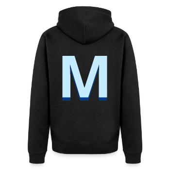 Lettre m bleu pop et moderne - Veste à capuche bio Premium Unisexe - noir - Dos - Nico (187cm)