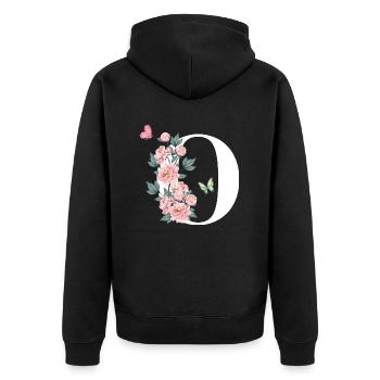 Letter o pink flowers - Unisex Premium Organic Zip Hoodie - black - Back - Nico (187cm)