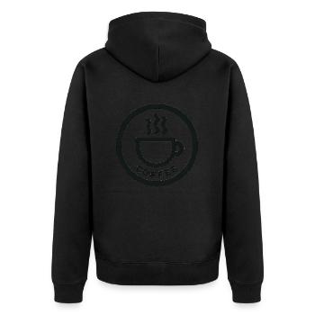 dampfende Kaffee Tasse minimalistisch - Unisex Premium Bio Zip Hoodie - Schwarz - Hinten - Nico (187cm)