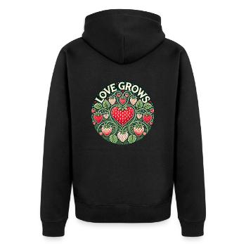 Liebe baut Erdbeere an - Unisex Premium Bio Zip Hoodie - Schwarz - Hinten - Nico (187cm)