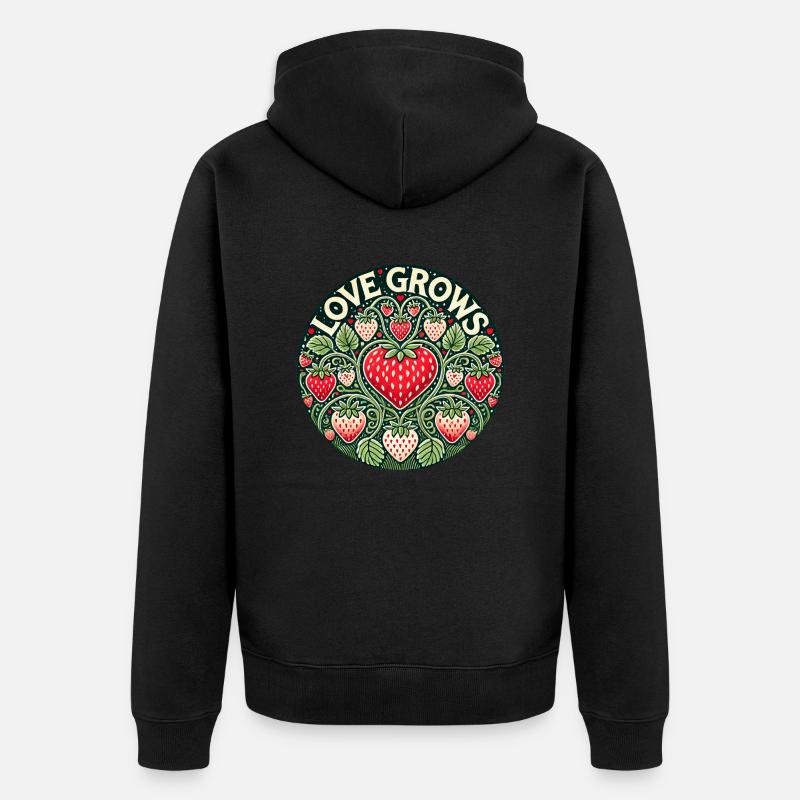 Liebe baut Erdbeere an - Unisex Premium Bio Zip Hoodie - Schwarz